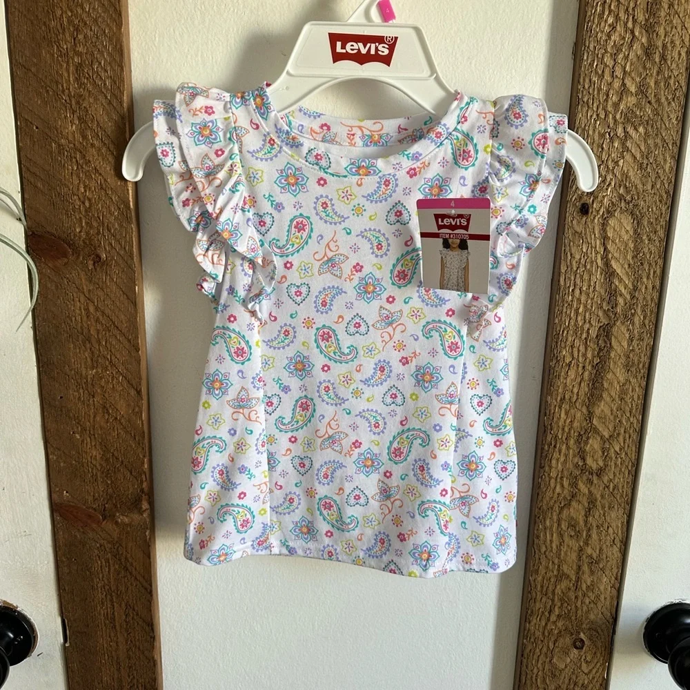 New Levi's Girls Size 4 Colorful Paisley Print Top Ruffle Layered Short Sleeves - Picture 14 of 16